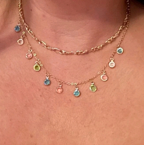 Gold layered necklace Boho colorful rhinestones Dainty Charm festival 💖2/$30 - Picture 10 of 15